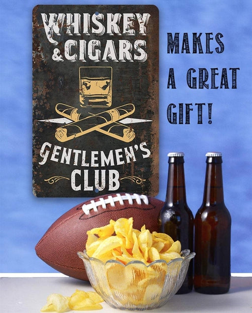 Metal Sign - Whiskey & Cigars Gentleman's Club 8x12