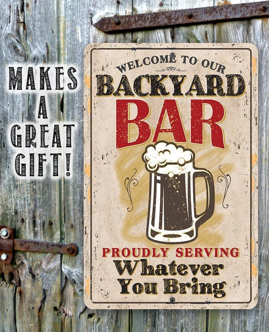 Metal Sign - Backyard Bar 8x12